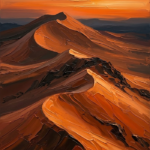 Terracotta african sunset canvas featuring glowing African desert dunes with orange gradients, illuminated ridges, and deep twilight shadows