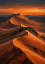 Terracotta african sunset canvas featuring glowing African desert dunes with orange gradients, illuminated ridges, and deep twilight shadows