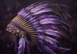 Violet and gold african headdress wall art featuring a ceremonial feathered crown with elegant layered details