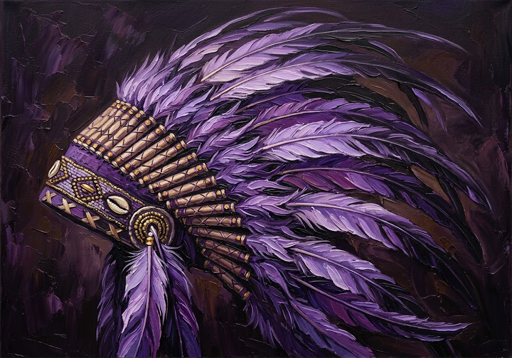 Golden Ceremony african headdress wall art Violet & Gold Art Print