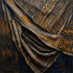 Espresso Gallery african mud cloth wall hanging featuring weathered textile patterns with coffee brown, charcoal, ochre, and blue-black tones