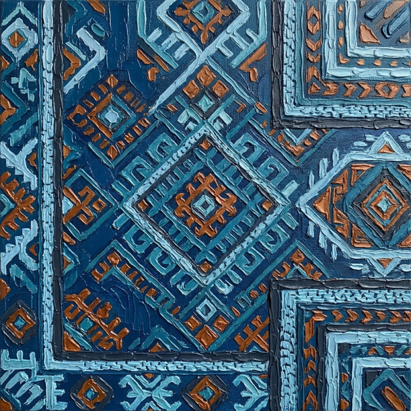 Azure Heritage Mediterranean Ethnic Wall Art Sapphire & Copper Art Print