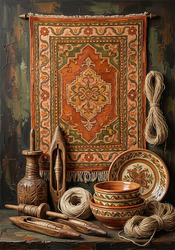 Desert Loom Ethnic Wall Art Painting Clay & Moss Art Print