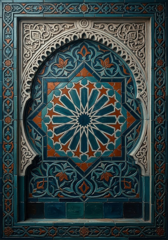 Geometric Dynasty Moroccan Geometric Wall Art Petrol & Rust Art Print
