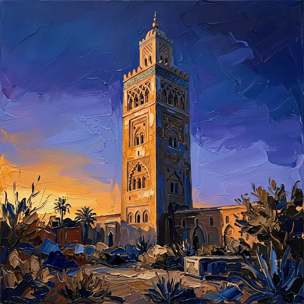 Golden Minaret Islamic Art For Walls Indigo & Saffron Art Print