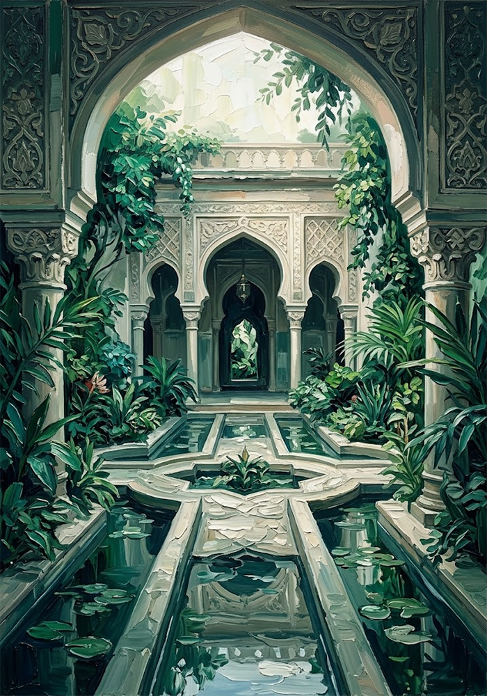 Emerald Sanctuary Islamic Art For Living Room Emerald Editorial Art Print