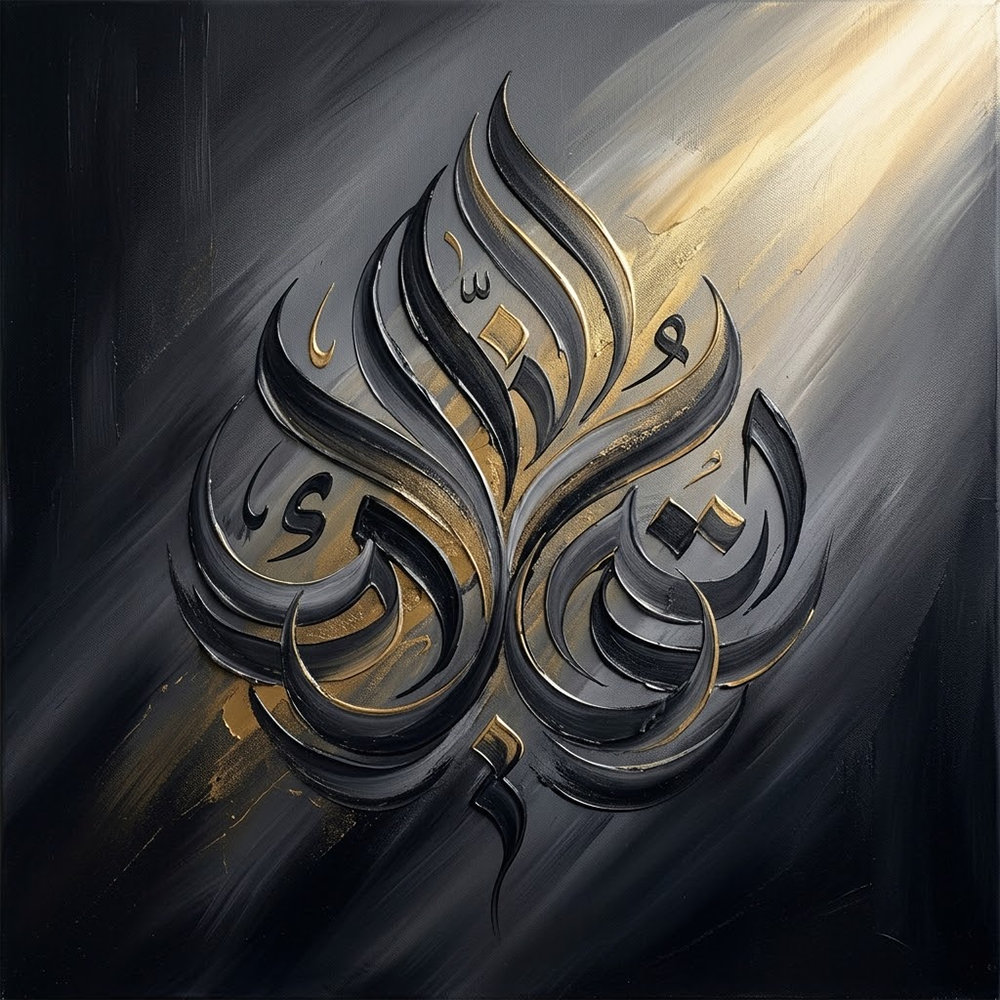 Golden Script Modern Islamic Calligraphy Paintings Charcoal & Gold Art Print