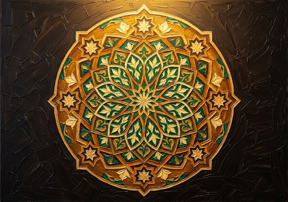 Emerald Mandala Islamic Geometric Wall Art Amber & Emerald Art Print