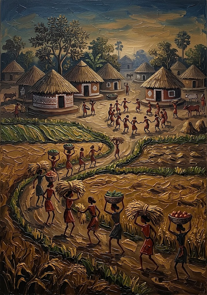 Harvest Ceremony Warli Painting On Canvas Espresso Gallery Art Print