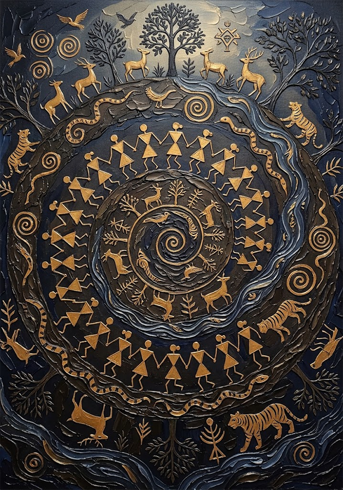 Forest Dance Warli Painting On Canvas Espresso Gallery Art Print
