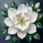 Mint Gallery white magnolia wall art featuring a close-up white magnolia blossom with emerald botanical accents for sophisticated interiors