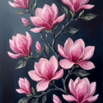 Blush & Charcoal blush magnolia flower wall decor featuring graceful magnolia blossoms and charcoal branches