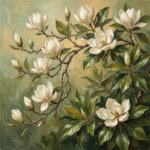 Moss & Sage magnolia flower wall decor featuring flowering magnolia branches with lush green foliage