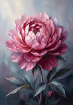 Dusty Rose Editorial peony flower artwork featuring a majestic berry-toned peony bloom