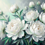 Mint Gallery white peony wall art featuring sweeping white blossoms and fresh mint foliage for elegant interiors