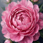 Blush & Charcoal pink peony wall art featuring a close-up blooming peony with delicate buds