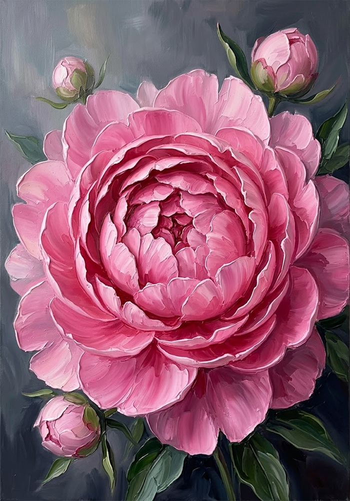 Floral Embrace Pink Peony Wall Art Blush & Charcoal Art Print