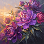 Plum & Rose large peony wall art featuring sweeping oversized peony blossoms with elegant violet accents