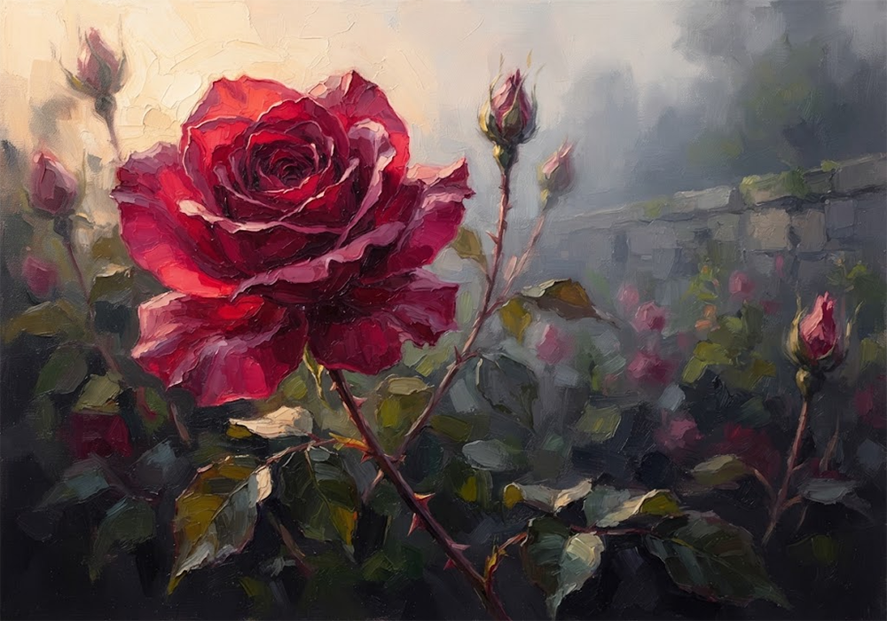 Crimson Solace Rose Wall Art Rose Editorial Art Print