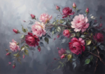 Sapphire & Copper blue rose artwork featuring elegant arching rose branches with graceful blossoms for refined interiors