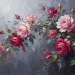 Sapphire & Copper blue rose artwork featuring elegant arching rose branches with graceful blossoms for refined interiors