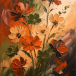 Burnt Coral & Olive abstract wildflower painting featuring expressive floral silhouettes with earthy botanical tones