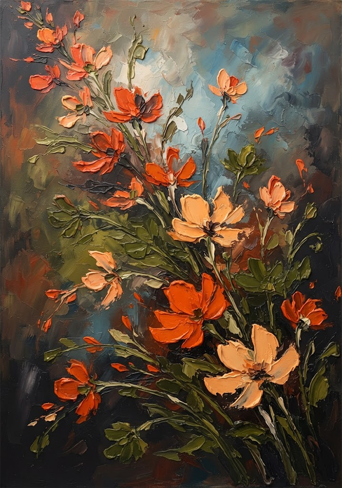 Botanical Rhythm Abstract Wildflower Painting Burnt Coral & Olive Art Print