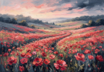 Coral Editorial poppy wall art featuring sweeping blooming poppy meadows beneath an expansive sky