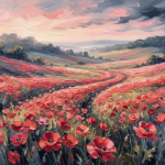 Coral Editorial poppy wall art featuring sweeping blooming poppy meadows beneath an expansive sky