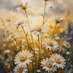 Saffron Editorial daisy wall art featuring blooming white daisies in a sunlit meadow