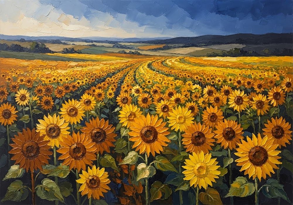 Golden Harvest Sunflower Wall Art Ochre & Navy Art Print