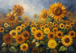 Ochre & Navy sunflower wall art featuring richly detailed sunflower blooms with golden petals