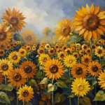 Ochre & Navy sunflower wall art featuring richly detailed sunflower blooms with golden petals