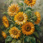 Amber & Emerald sunflower canvas painting featuring flourishing sunflowers and lush green foliage