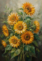 Amber & Emerald sunflower canvas painting featuring flourishing sunflowers and lush green foliage