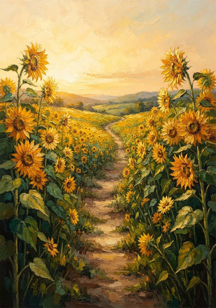 Harvest Beacon Sunflower Canvas Painting Amber & Emerald Art Print