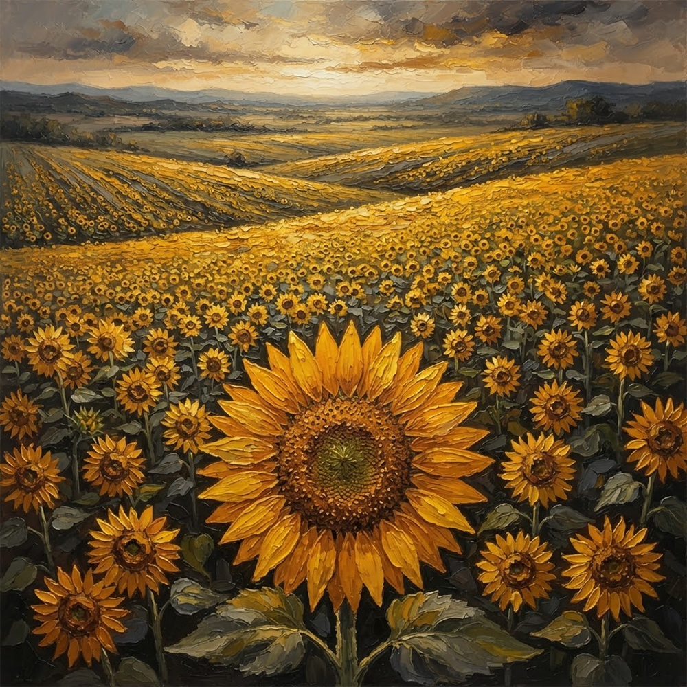 Autumn Beacon Large Sunflower Wall Art Antique Gold Luxe Art Print