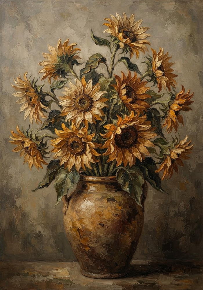 Bronze Harvest Vintage Sunflower Wall Art Honey Bronze Art Print