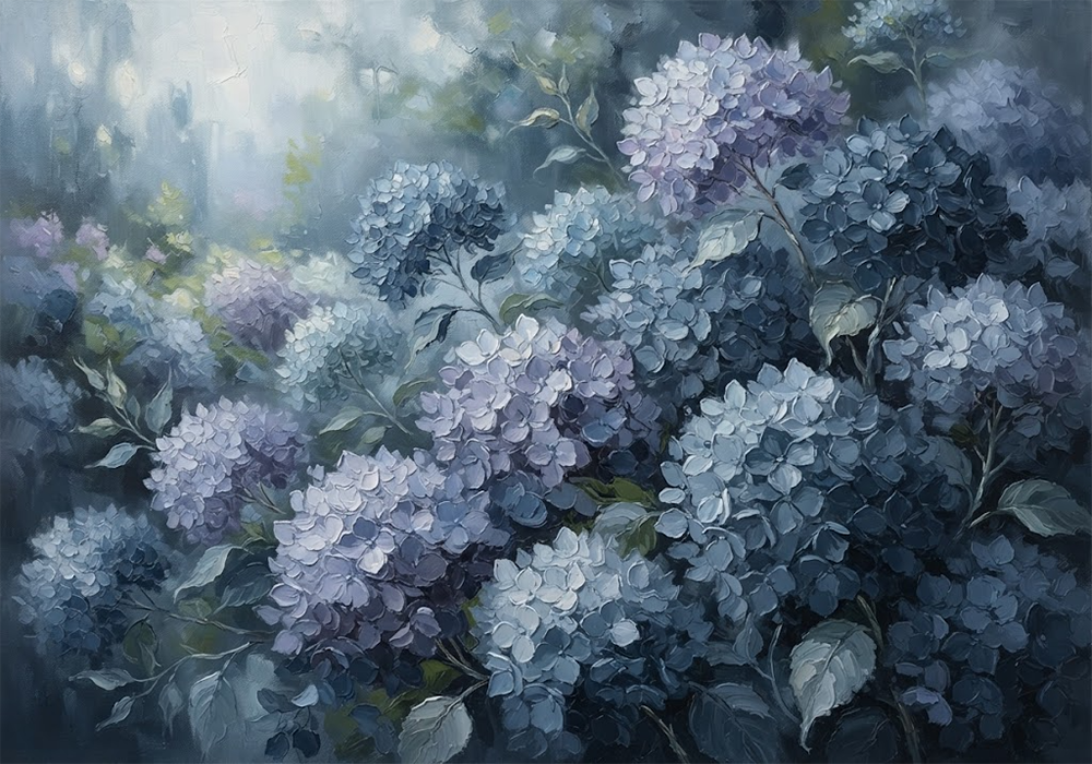 Azure Bloom Hydrangea Wall Art Dusty Blue Gallery Art Print