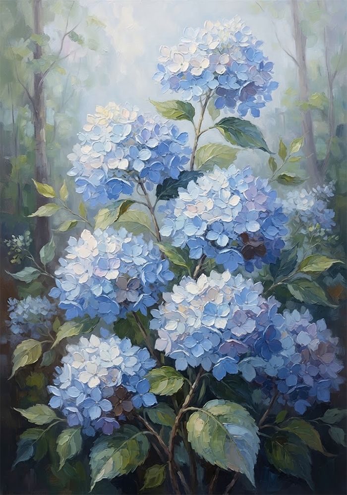 Cobalt Blossom Hydrangea Prints Powder Blue & Cocoa Art Print
