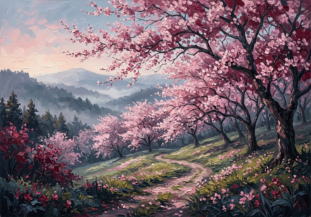 Blossom Horizon Cherry Blossom Wall Art Dusty Rose Editorial Art Print