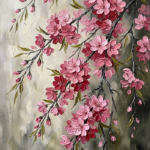 Rose and olive sakura cherry blossom painting featuring cascading blossom branches and delicate botanical details for elegant interiors