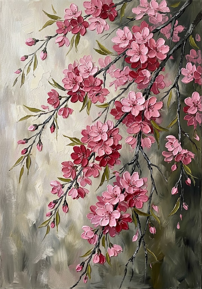 Bloom Cascade Sakura Cherry Blossom Painting Rose & Olive Contrast Art Print
