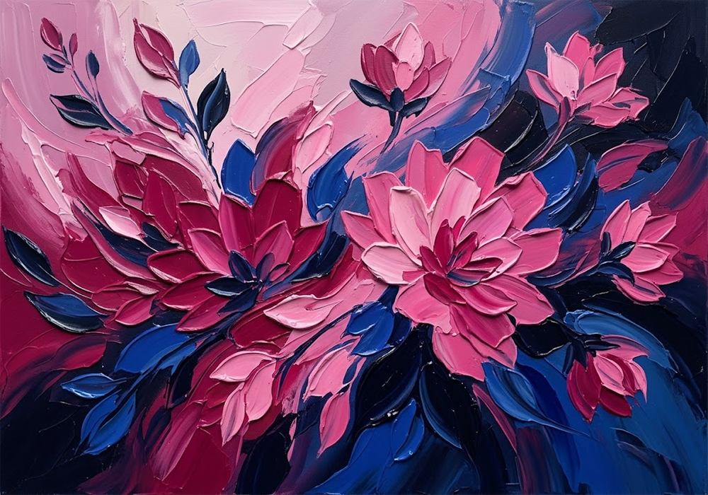 Cobalt Garden Abstract Floral Painting Magenta & Cobalt Art Print
