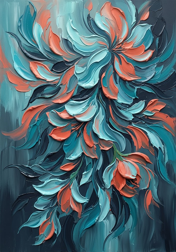 Aqua Harmony Abstract Floral Watercolor Turquoise & Coral Art Print