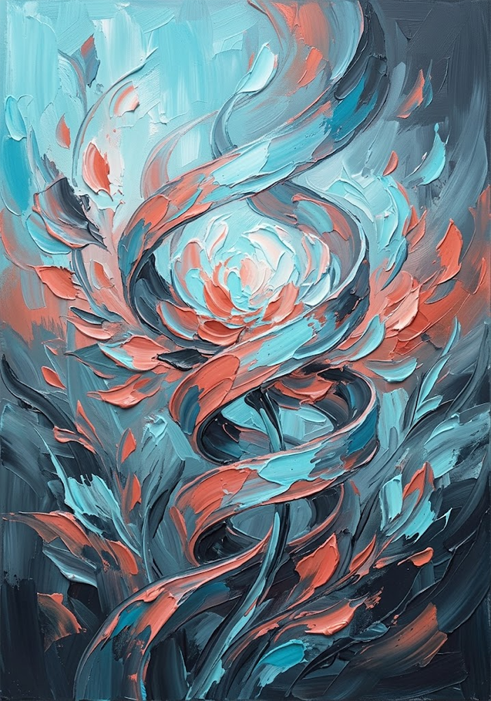 Botanical Current Abstract Floral Watercolor Turquoise & Coral Art Print