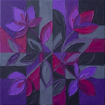 Plum and rose modern abstract floral paintings featuring geometric botanical blossoms for elegant interiors