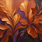 Copper and plum abstract floral wall art featuring expressive layered botanical forms for elegant interiors