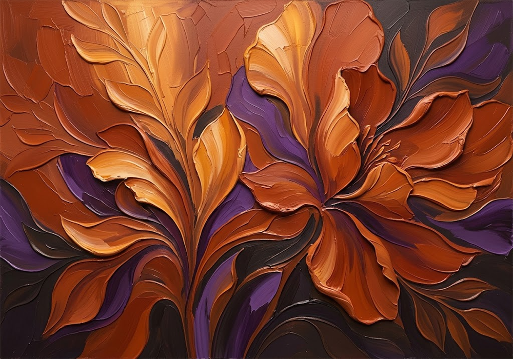 Copper Bloom Abstract Floral Wall Art Copper & Plum Art Print