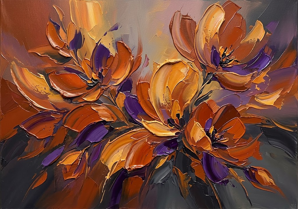 Ember Petals Abstract Floral Wall Art Copper & Plum Art Print